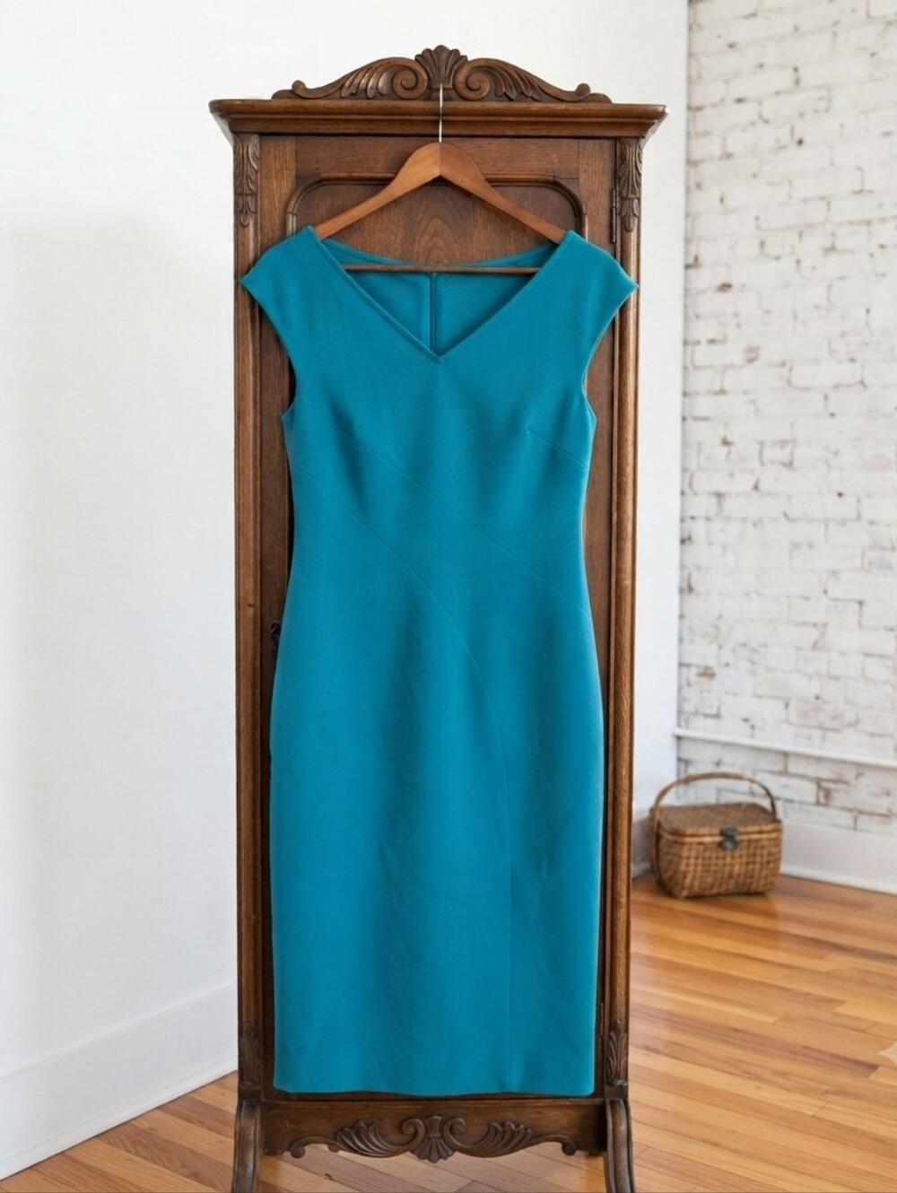 Lafayette 148 New York Teal Cap-Sleeve Midi Sheath Dress